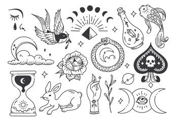 Various tattoo element doodle isolated on white