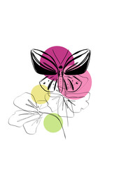 Lineart Design Schmetterling und Blume