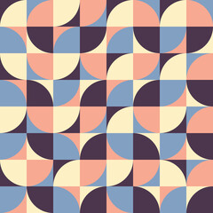 Square tiles in seamless retro mosaic with round elements in warm colors. Vintage illustration easy to edit and customize. Vector Eps10