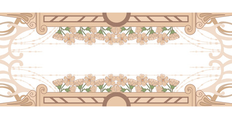 frame border in art nouveau style on a white background with floral and esoteric motifs. Ideal for cosmetics advertising and invitations