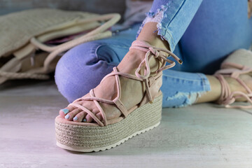 Fashionable sandals on a Sexy womans feet. Beauty fashion