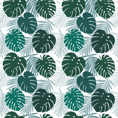 Seamless pattern with tropical leaves. Monstera. Vector graphics.