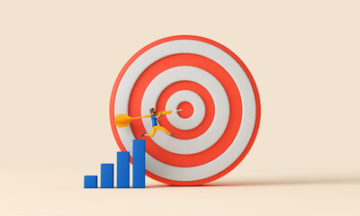 Male character throwing dart into a target. Business goals concept. 3D Rendering