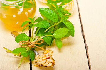 Arab traditional mint and pine nuts tea