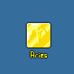 golden token with aries sign in pixel art style