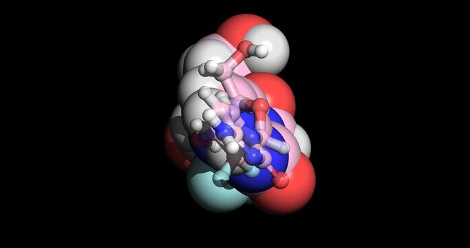Gemcitabine, anticancer drug, 3D molecule, spinning 4K