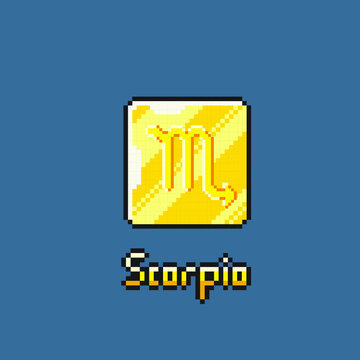 golden token with scorpio sign in pixel art style