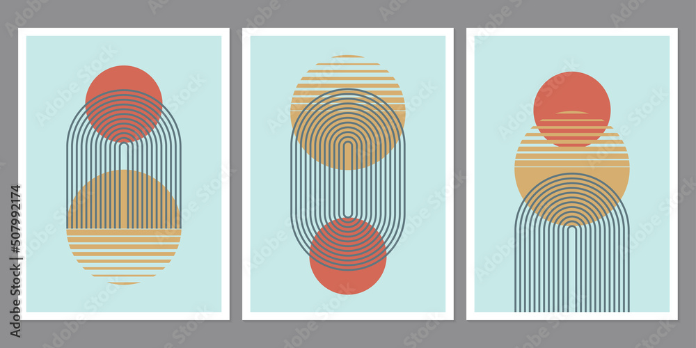 Canvas Prints abstract geometric art with arch and circles. modern boho background. line arc shapes, sun design. c
