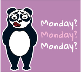 Panda is horrified to learn that today is Monday. Vector stock illustration. Pink background. Cartoon
