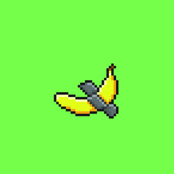 banana with silver tape in pixel art style