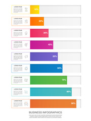 Vector infographic with nine horizontal columns. Modern business concept graphic process template with 9 steps. Graphic timeline for app, website, interface, levels, diagram, banner, presentations
