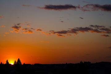 red sky at sunset. color.