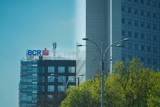 BCR logo. photo taken in April 2022. Banca Comercială Rom&acirc;nă is a member of Erste Group, is the most important financial group in Romania.