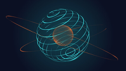 Abstract globe on a dark background. Vector futuristic sphere. Illustration of a reticulated globe. Technologies and communications.