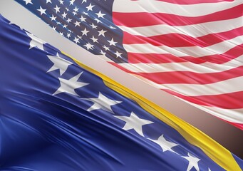 United States Flag with Abstract Bosnia and Herzegovina Flag Illustration 3D Rendering (3D Artwork)