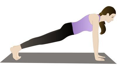 Woman doing yoga exercise plank pose vector