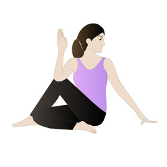 Woman doing yoga seated spinal twist pose vector