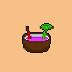 syrup in coconut shell with pixel art style