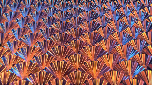 Beautiful colorful mermaid scales move slowly just like waves. Marine fantasy 3d 4k looped background. Horizontal textured vivid pattern