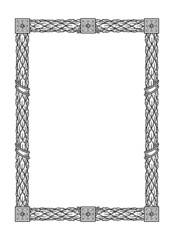 Vector ancient Rome vintage vertical frame of laurels leaves, ribbon and flower rosettes - 507995371