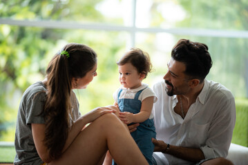 father day concept, happy and smiling child or daughter person having fun and love with family...