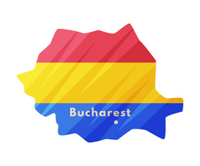 Map and Boundary of Romania with Flag Color as Traditional Symbol and Object Vector Illustration