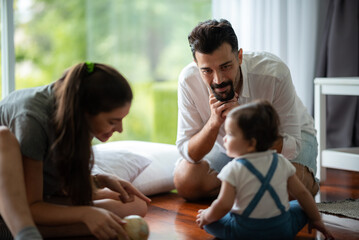 father day concept, happy and smiling child or daughter person having fun and love with family parent together at home, fatherhood concept by dad with childhood activity lifestyle