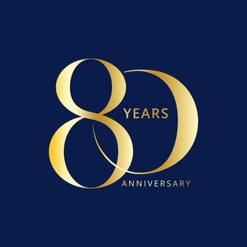 80 Year Anniversary Logo, Golden Color, Vector Template Design element for birthday, invitation, wedding, jubilee and greeting card illustration.