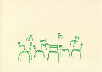 Fotobehang watercolor painting. Parisian park chairs. illustration.  © Anna Ismagilova