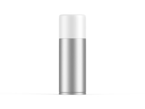 Blank aerosol spray can mockup, antiperspirant aerosol can for branding on isolated white background, 3d render illustration.