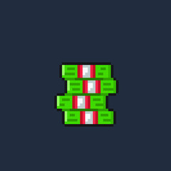 pile of money in pixel art style