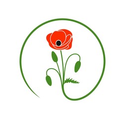 Poppy flower logo. Isolated poppy flower on white background
