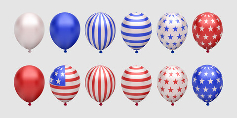 3d balloon collection for july 4th american independence day element design - obrazy, fototapety, plakaty