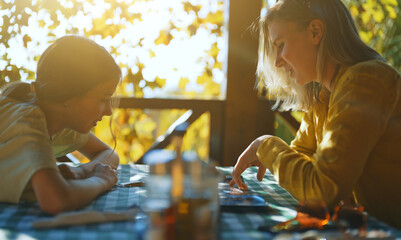 Family is is choosing food from menu in restaurant.