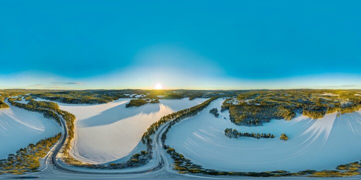 Route 66 ( Riksväg 66) Winter Landscape Of Sweden / Dalarna