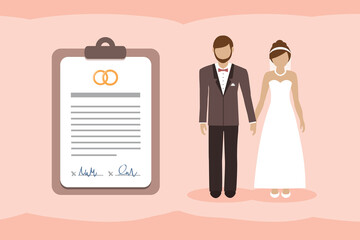 marriage contract info graphic with married couple pictogram