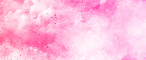 Pink watercolor illustration on white paper texture,  bright hot pink watercolor and soft peach white and beige colors on old crumpled paper texture design with abstract fringe and bleed paint drips 
