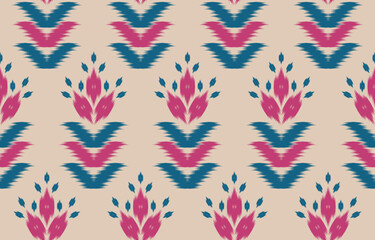 Fototapeta na wymiar Flower Ikat art. Ethnic oriental seamless pattern traditional. Design for background, wallpaper, illustration, fabric, clothing, carpet, textile, batik, embroidery.