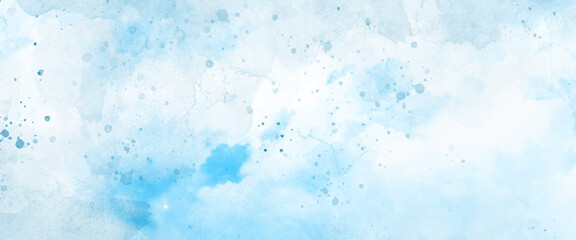 White and blue color frozen ice surface design abstract background. blue and white watercolor paint splash or blotch background with fringe bleed wash and bloom design.