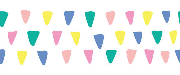Abstract hand drawn triangle shapes seamless vector border. Seamless horizontal pattern organic Hand paper cutting matisse style collage illustration. Banner, footer, divider, fabric trim, ribbon.
