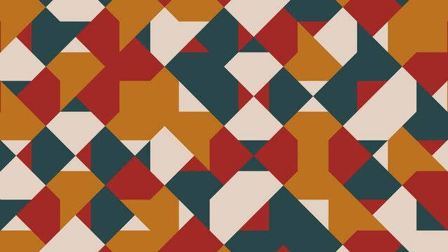 Modern seamless loop animated pattern with multicolor geometric shapes. Trendy motion graphic background in a flat design with geometric elements