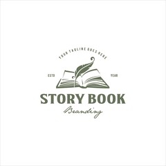 Book and Quill Vintage Logo Design Vector Image