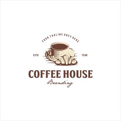 Coffee Cup Hot and Croissant Logo Design Vector Image