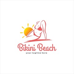 Bikini Beach Sunset Logo Design Vector Image
