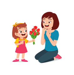 little kid give a flower to mother