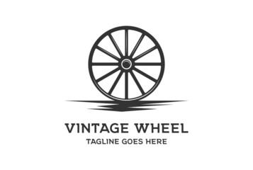 Fototapeta premium Retro Vintage Old Wooden Cart Wheel Logo Design Vector
