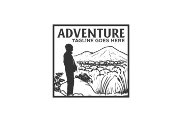 Adventure Camp Backpacker at Mountain Peak for T Shirt Illustration Vector