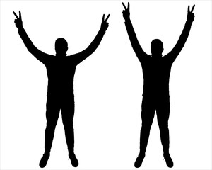 Two men with both hands show a 