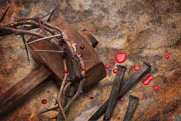 Christian Thorns Crown  With three Nails on ground