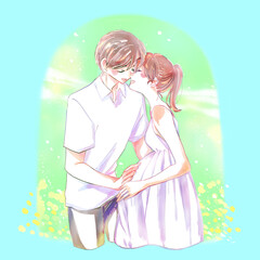 幸せな妊婦とパートナー